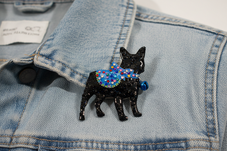Pug dog brooch, handmade  pretty with gems