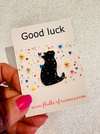 good luck black cat enamel pin