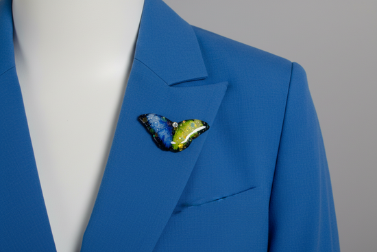 blue and green unique butterfly pin