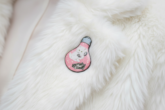 Retro Cat on a telephone pin, unusual, unique cat light bulb brooch. Funky atomic style