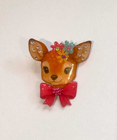 Handmade with recycled tin cans deer brooch with diamantes