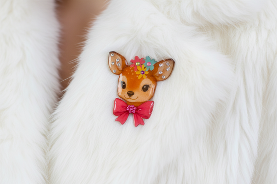 Pretty Retro Deer Head Brooch – with flowers