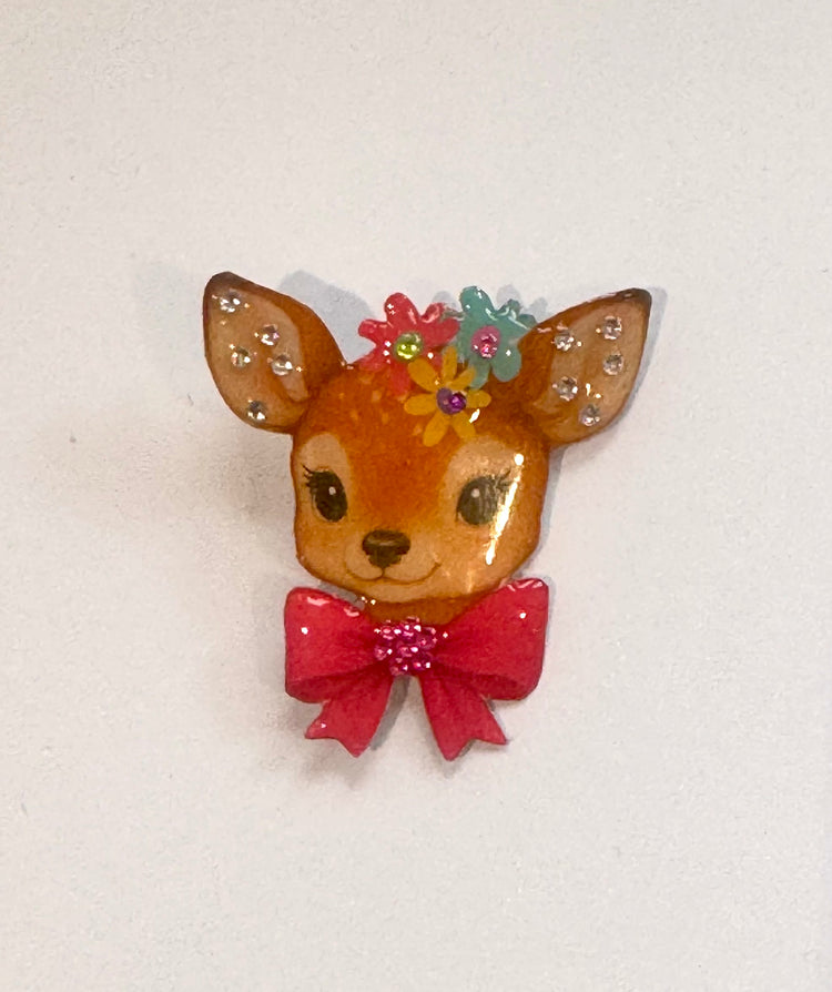 Handmade with recycled tin cans deer brooch with diamantes