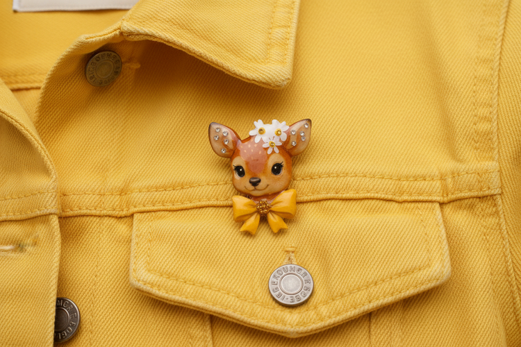 Retro Deer Head Brooch  with daises