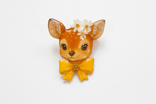 Easter yellow retro deer brooch
