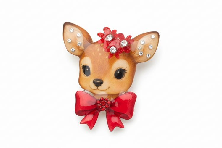 red retro deer brooch