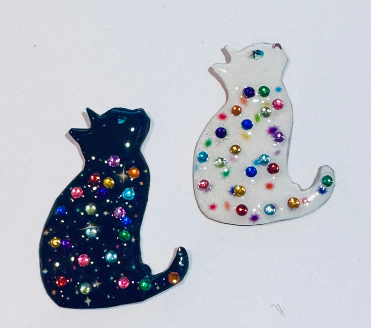 Lucky black and white cat brooches handmade