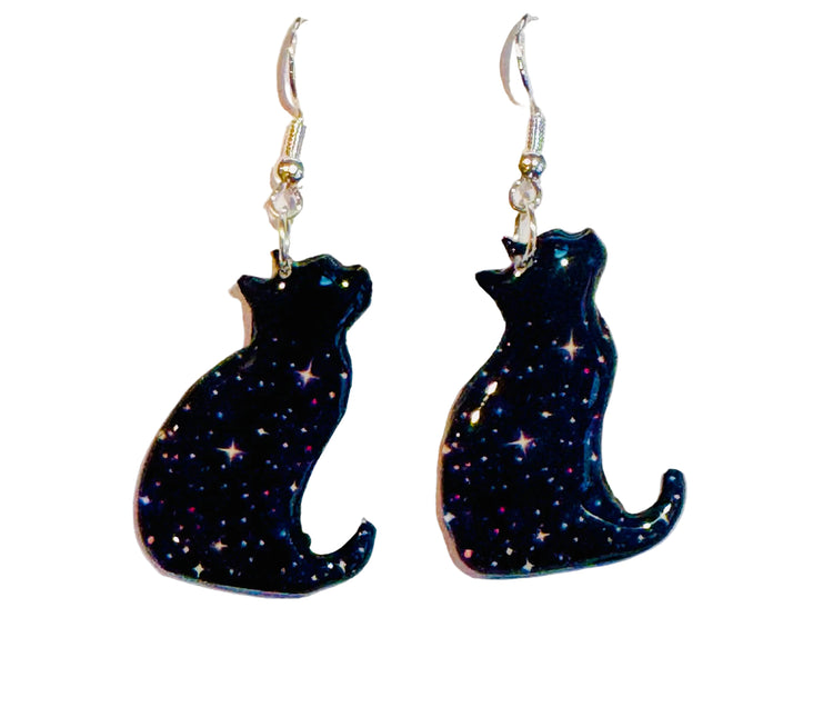 Lucky black  cat earrings