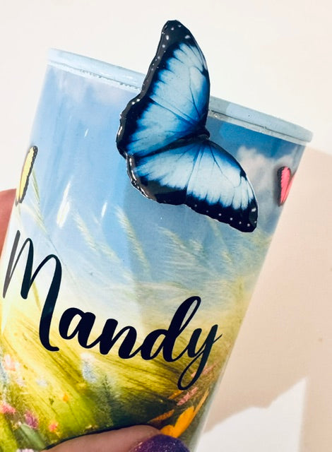 Tin Can Pot with butterflies meadow scene