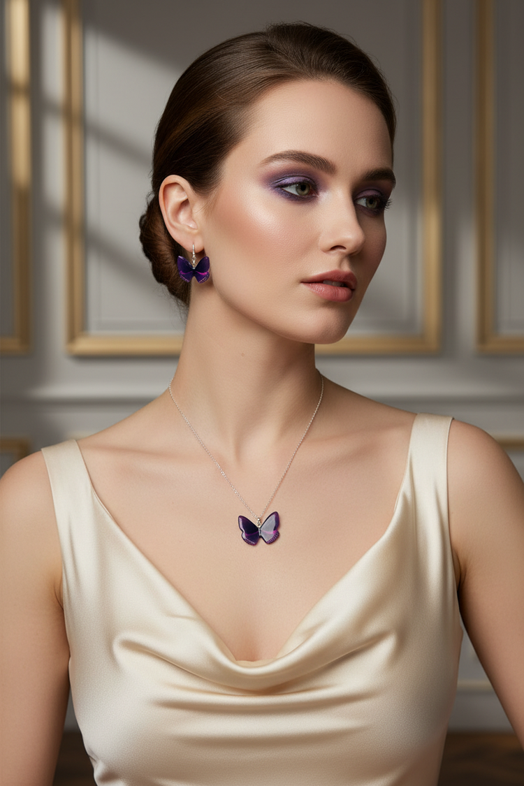 Purple butterfly earrings and pendant. Mom,Mum,mother gift