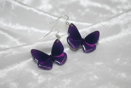 Purple butterfly earrings handmade translucent