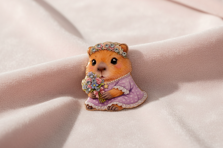 pretty capybara enamel pin brooch handmade
