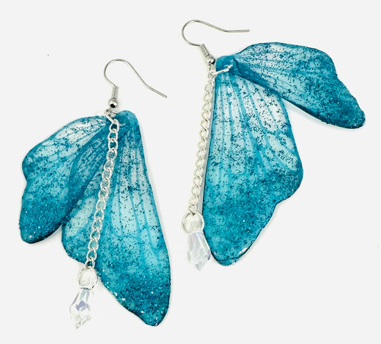 urquoise fairy wings resin crystal earrings