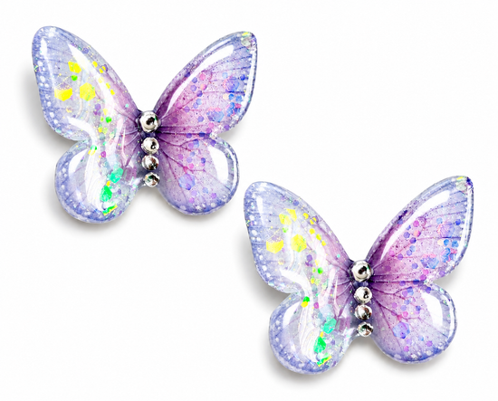 Large lilac stud butterfly earrings