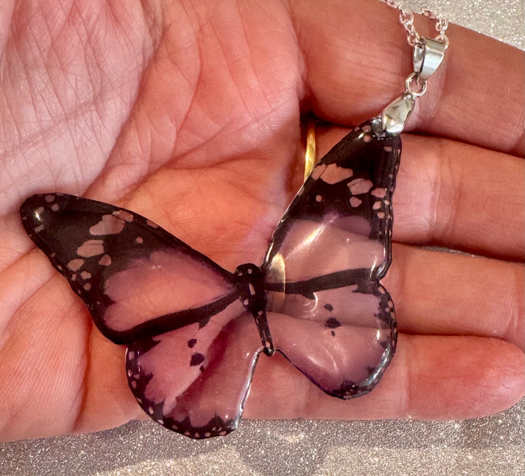 Lilac translucent butterfly  monarch pendant 