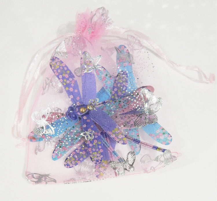 pink butterfly organza bag with dragonflies
