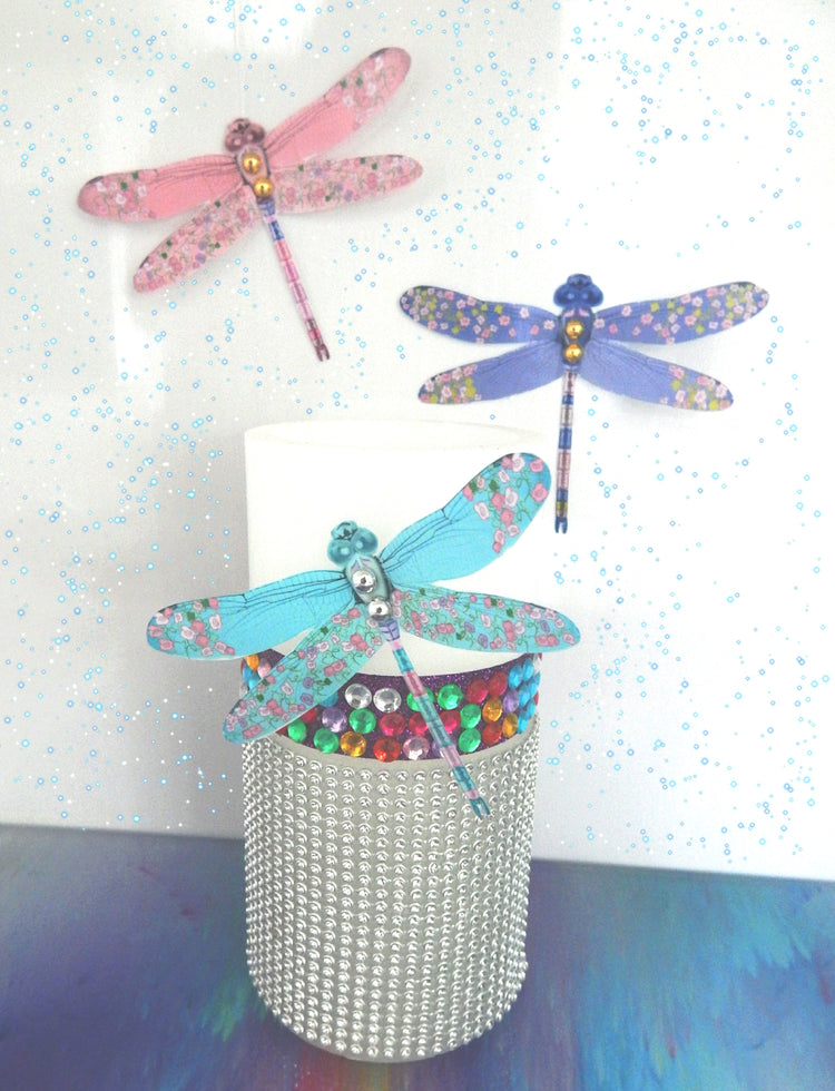 Luxury Pastel Floral 3D Dragonflies