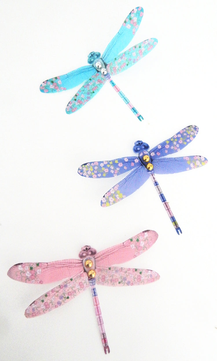 3 lilac, pink and turquoise Dragonflies home decorations