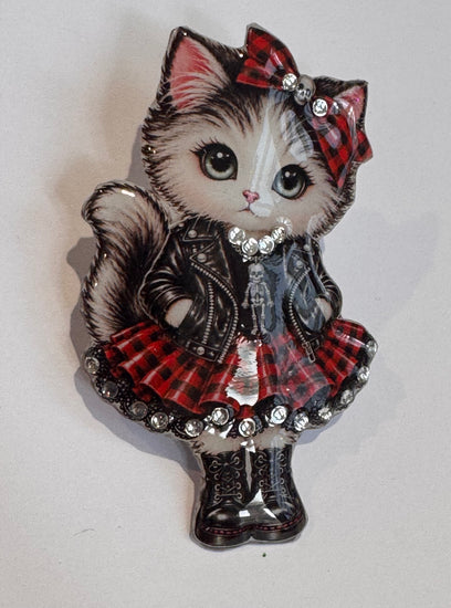Punk Rocker cat brooch. Funky, Punky brooch, unique, hippy quirky style jewellery