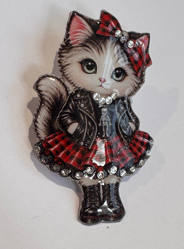 Punk Rocker cat brooch. Funky, Punky brooch, unique, hippy quirky style jewellery