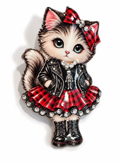 Punk Rocker cat brooch
