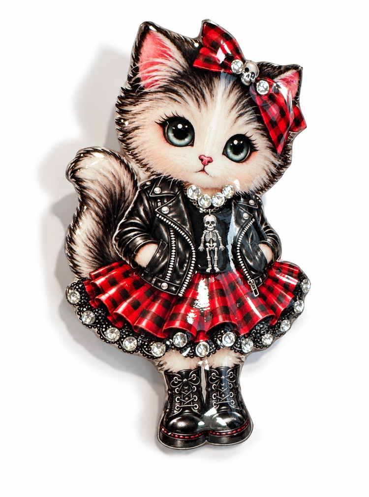 Punk Rocker cat brooch