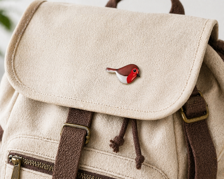 Robin red breast pin handmade from recycled tin cans
