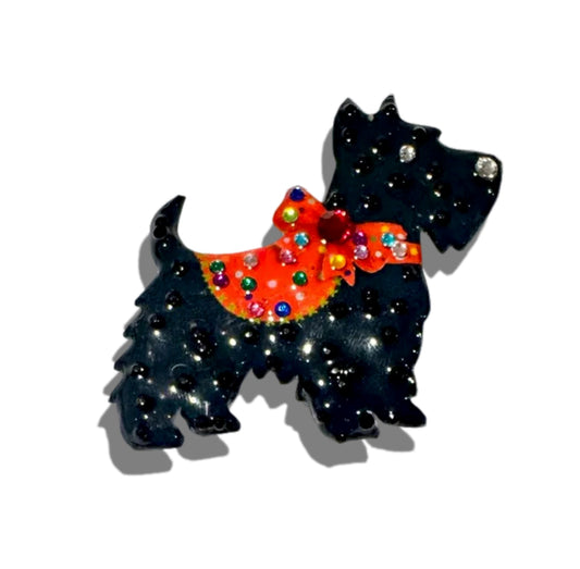 Handmade Scottie dog cute diamante brooch