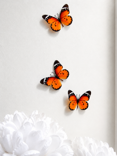 Set of 6 Orange 3D Butterfly Wall Stickers | Handmade Butterfly Decorations 