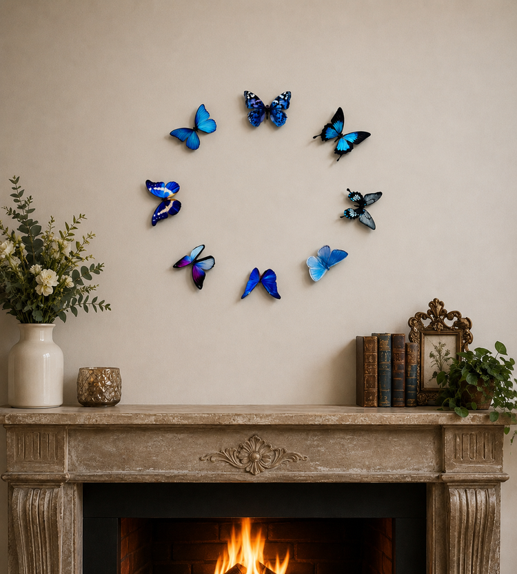 Set of 8 Large Blue 3D Butterflies 