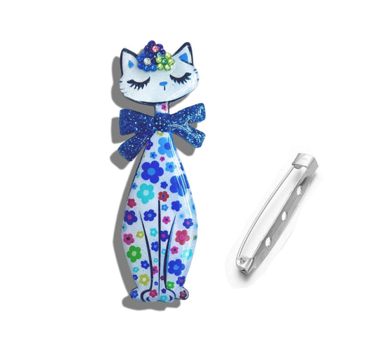 retro blue tall cat unique brooch