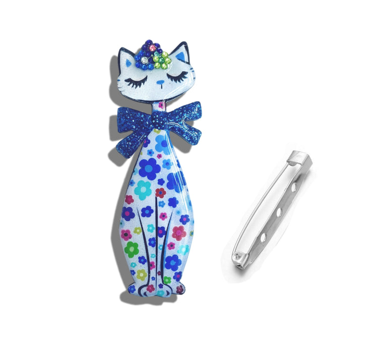 retro blue tall cat unique brooch