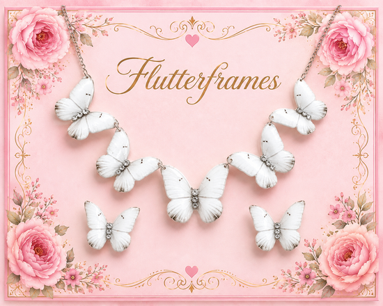 White 5 Butterflies jewellery set 1