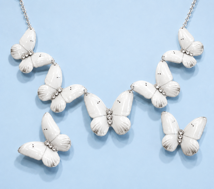 White 5 Butterflies jewellery set handmade