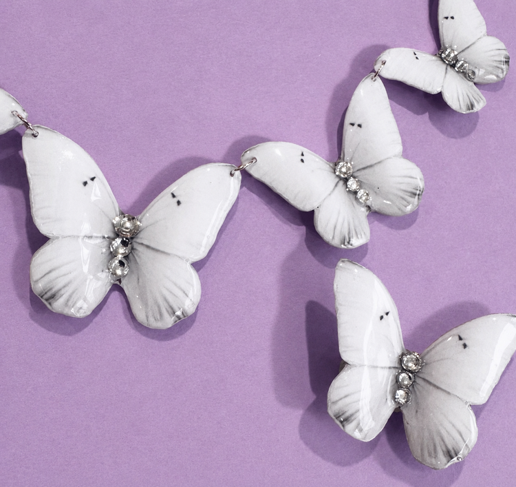 White Butterflies jewellery set , earrings and necklace