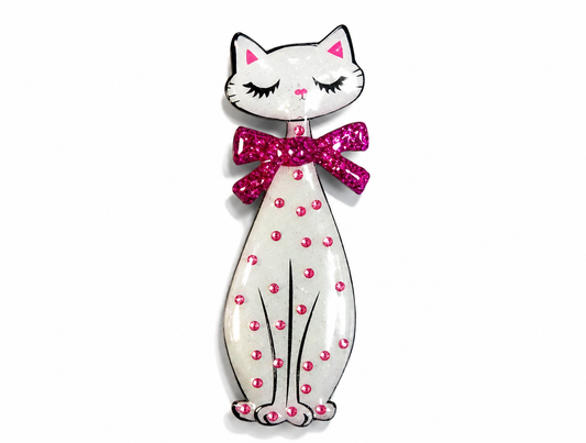 White and pink Retro cat brooch