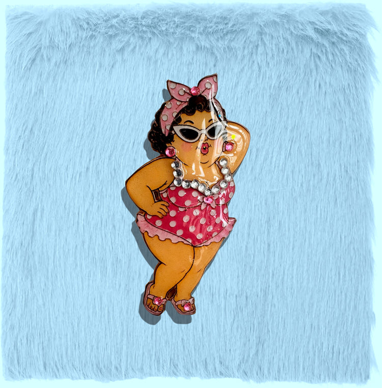 Seaside Comic Postcard fat lady brooch