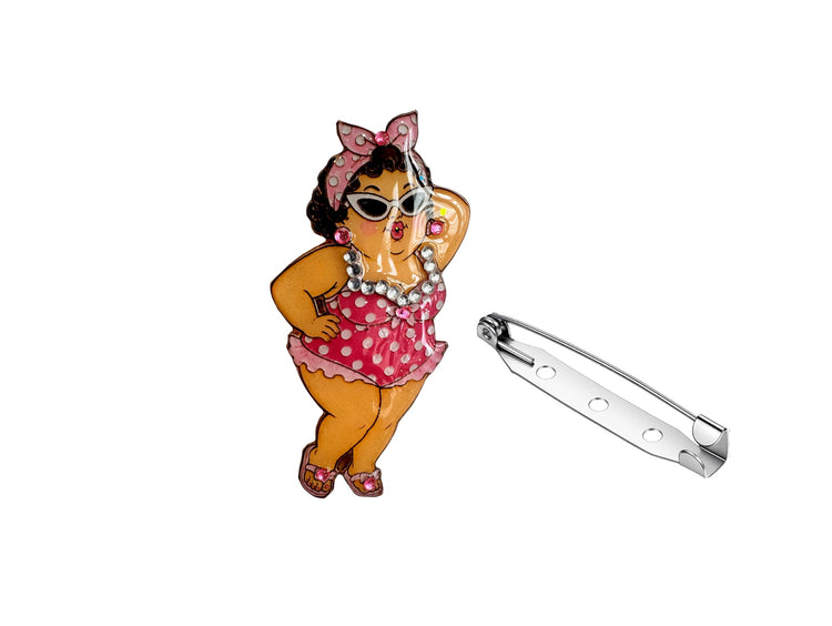Retro Bathing Belle Brooch, Chubby Lady Swimsuit brooch