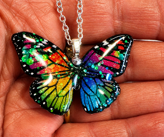 beautiful handmade rainbow butterfly pendant