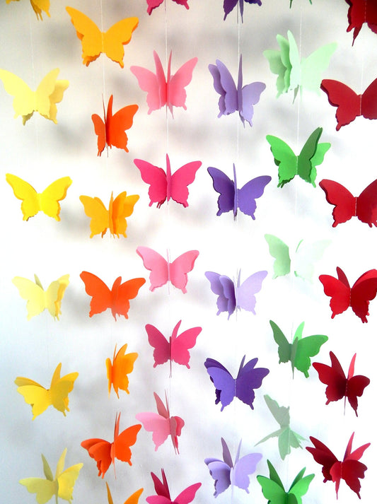 rainbow colorful paper butterfly garland