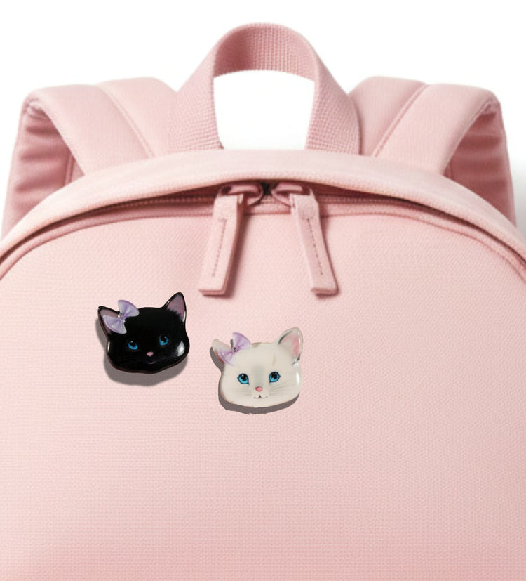 cute lucky black or white cat pin