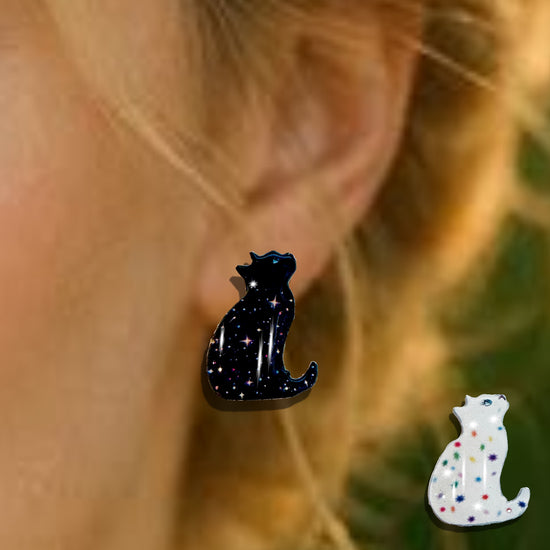 black cat stud earrings