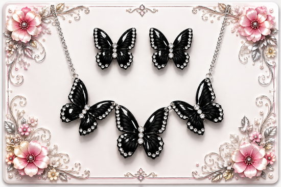 black  butterfly jewellery set