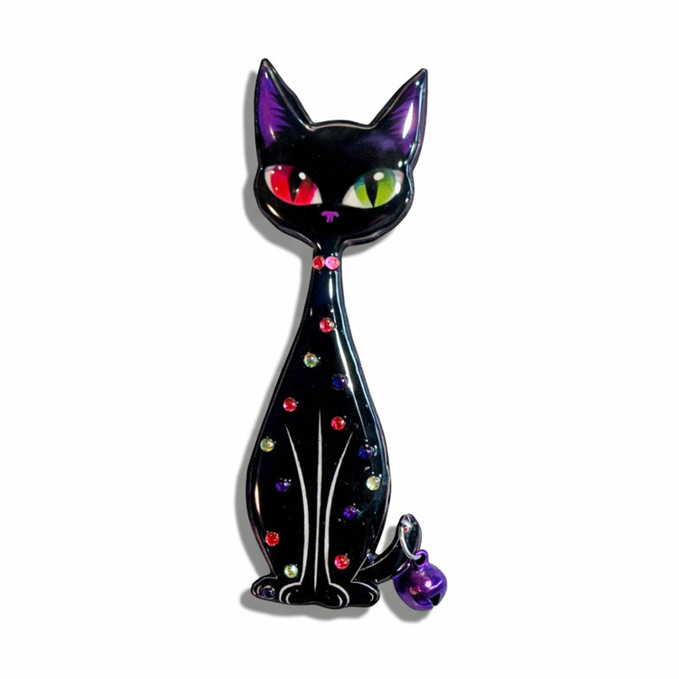 Black quirky tall cat brooch
