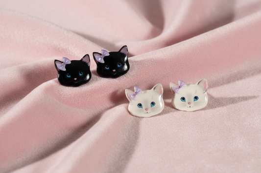 black or white cat stud earrings