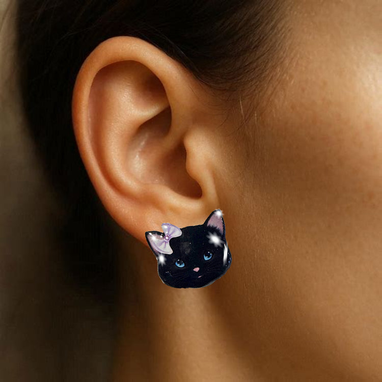 black cat stud earrings