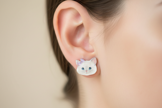 white cat stud earrings