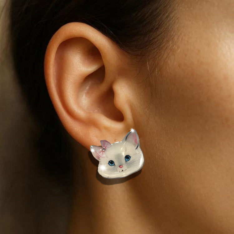 cute white cat stud earrings