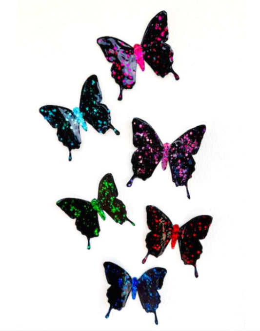 colourful, black Metal butterflies, Outdoor  brightly coloured 