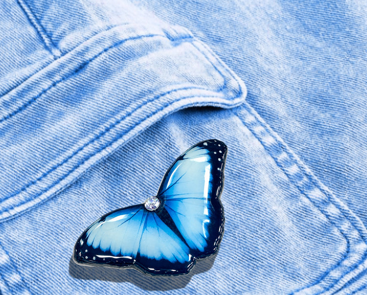 blue butterfly pin lapel